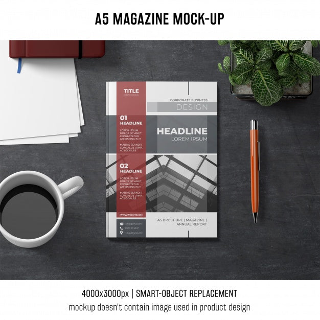 A5 Magazine Mockup With Coffee Psd