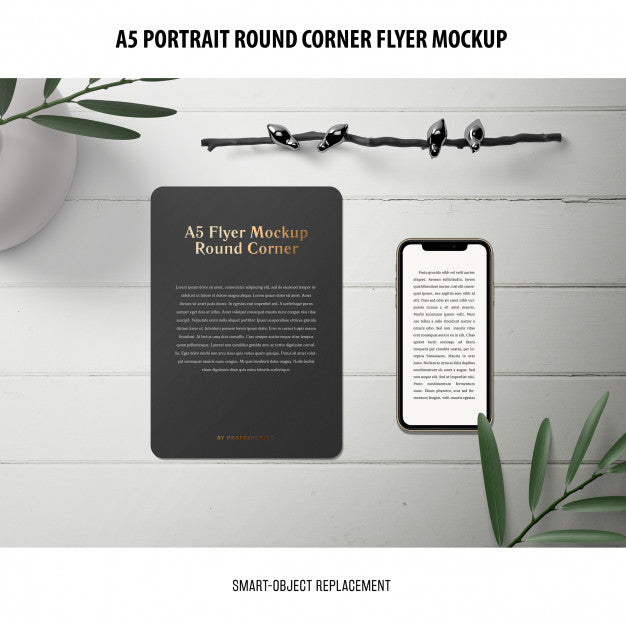 A5 Round Corner Flyer Mockup Psd