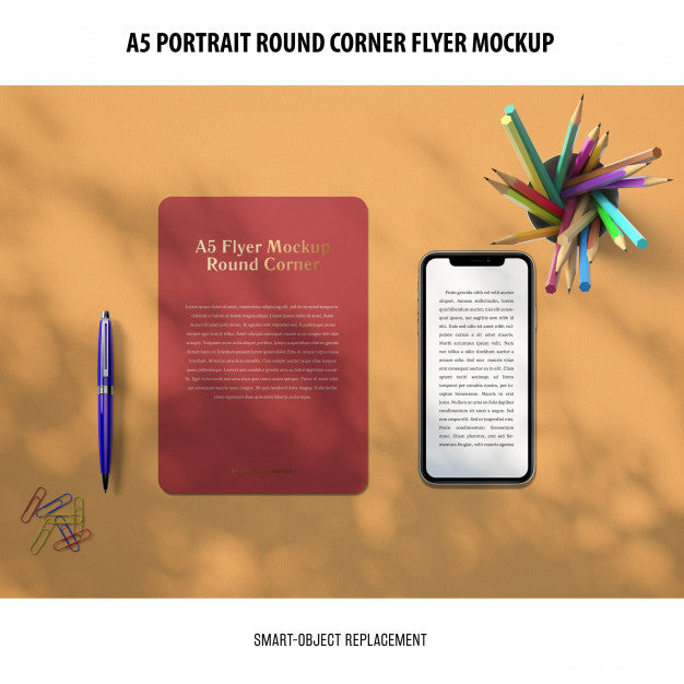 A5 Round Corner Flyer Mockup Psd