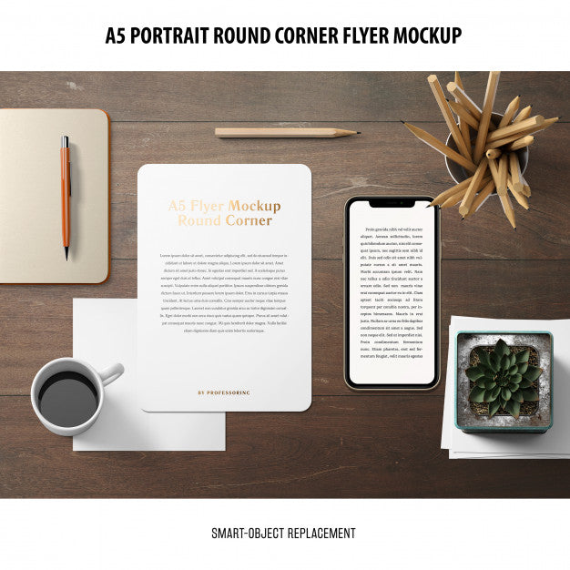 A5 Round Corner Flyer Mockup Psd