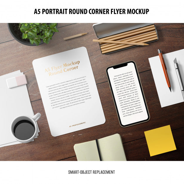 A5 Round Corner Flyer Mockup Psd