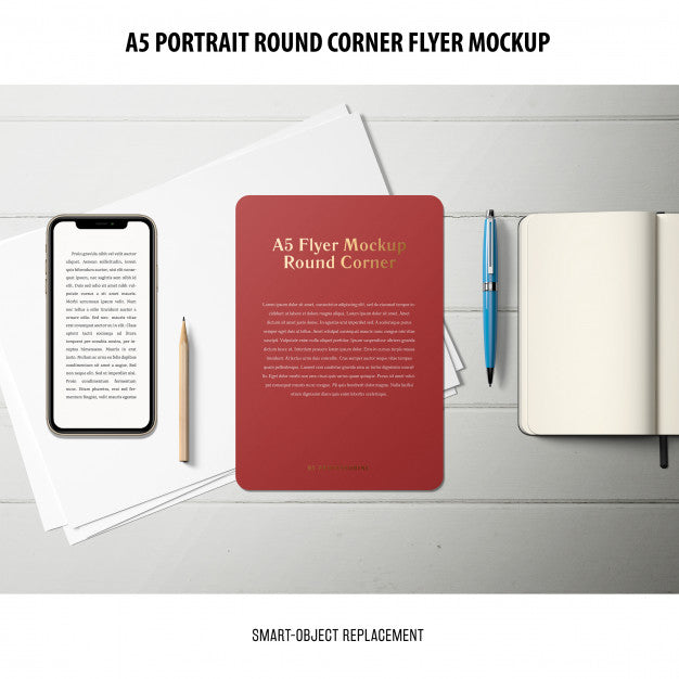 A5 Round Corner Flyer Mockup Psd