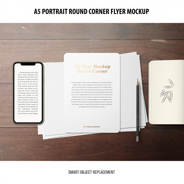 A5 Round Corner Flyer Mockup Psd