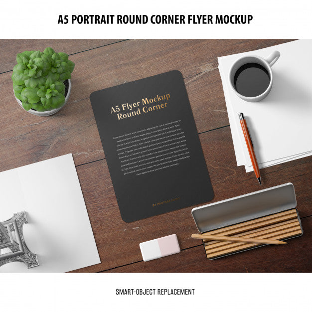 A5 Round Corner Flyer Mockup Psd
