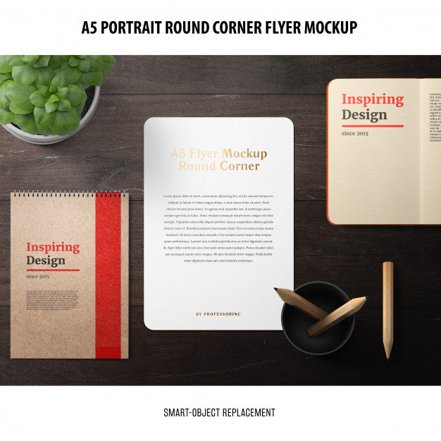 A5 Round Corner Flyer Mockup Psd