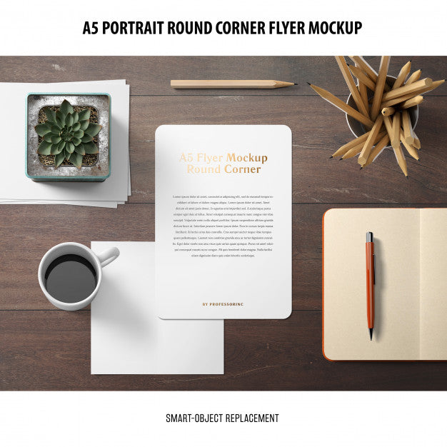 A5 Round Corner Flyer Mockup Psd