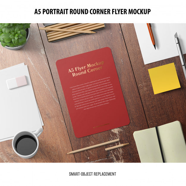 A5 Round Corner Flyer Mockup Psd