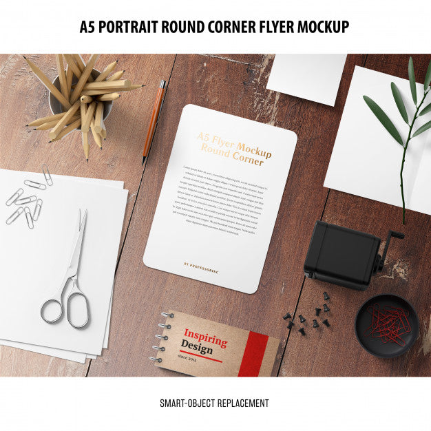 A5 Round Corner Flyer Mockup Psd