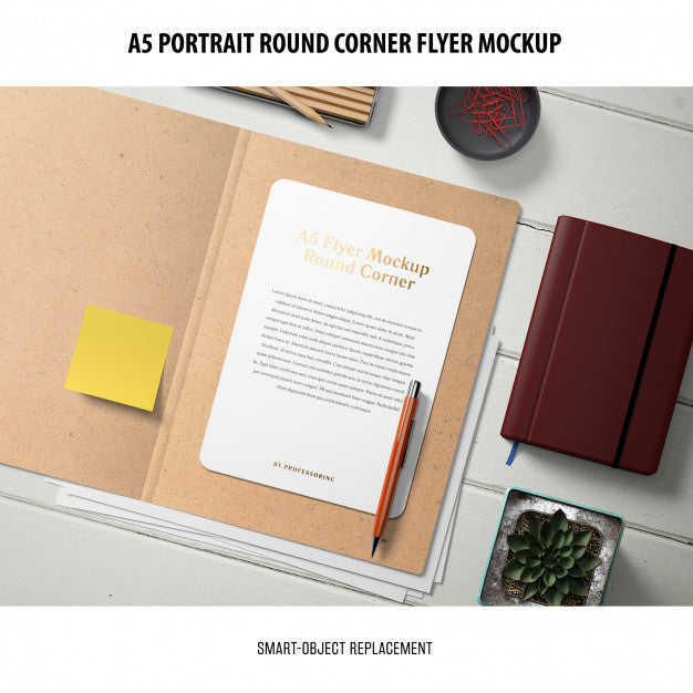 A5 Round Corner Flyer Mockup Psd