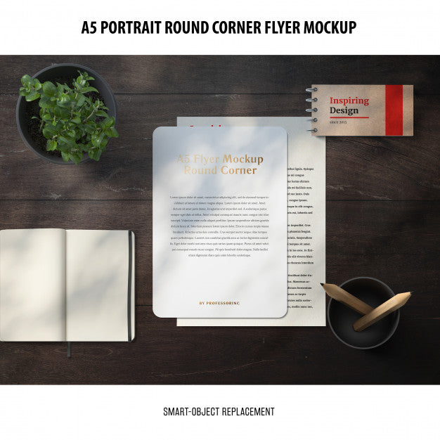 A5 Round Corner Flyer Mockup Psd
