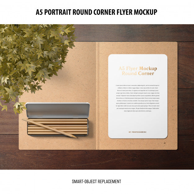 A5 Round Corner Flyer Mockup Psd