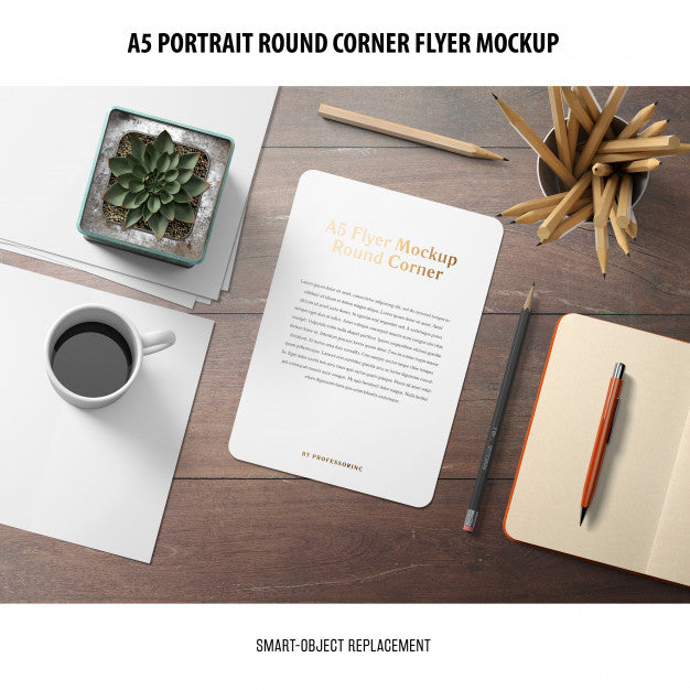 A5 Round Corner Flyer Mockup Psd