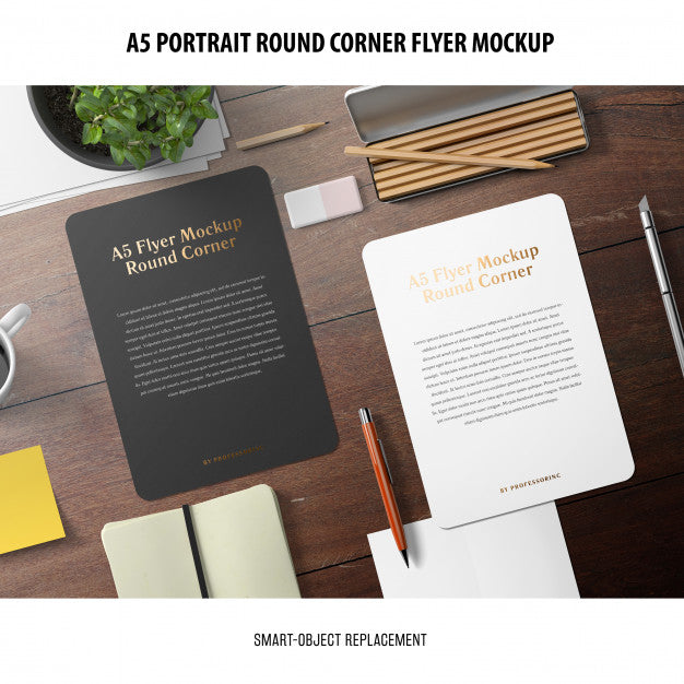 A5 Round Corner Flyer Mockup Psd