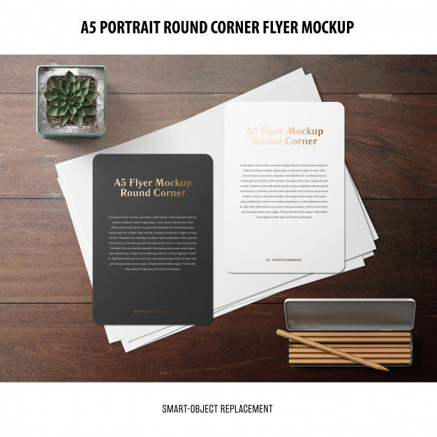 A5 Round Corner Flyer Mockup Psd