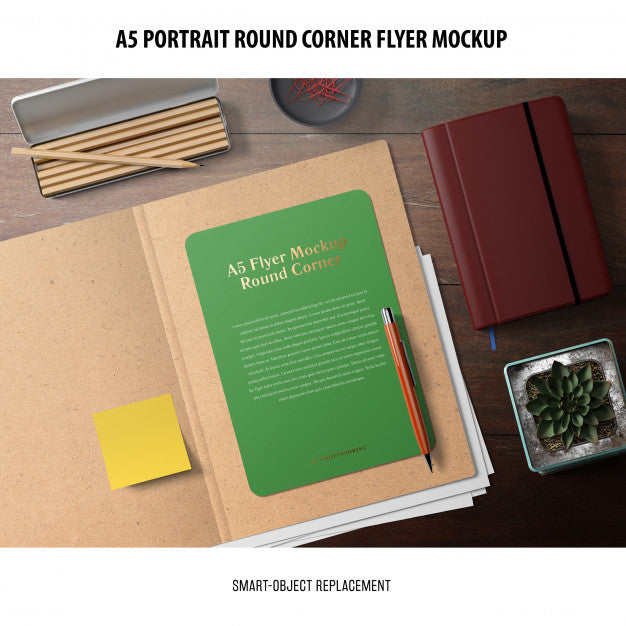 A5 Round Corner Flyer Mockup Psd