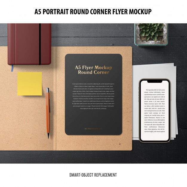 A5 Round Corner Flyer Mockup Psd