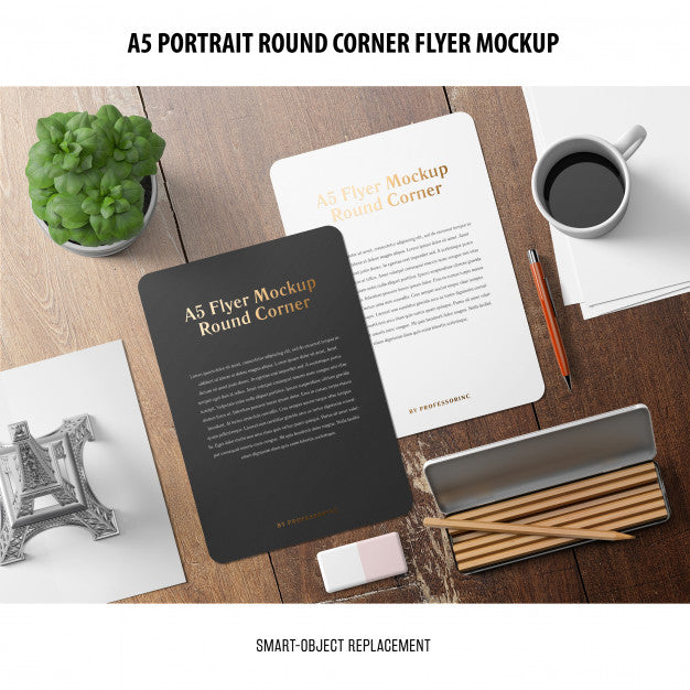 A5 Round Corner Flyer Mockup Psd