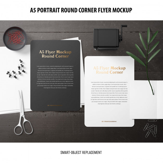 A5 Round Corner Flyer Mockup Psd