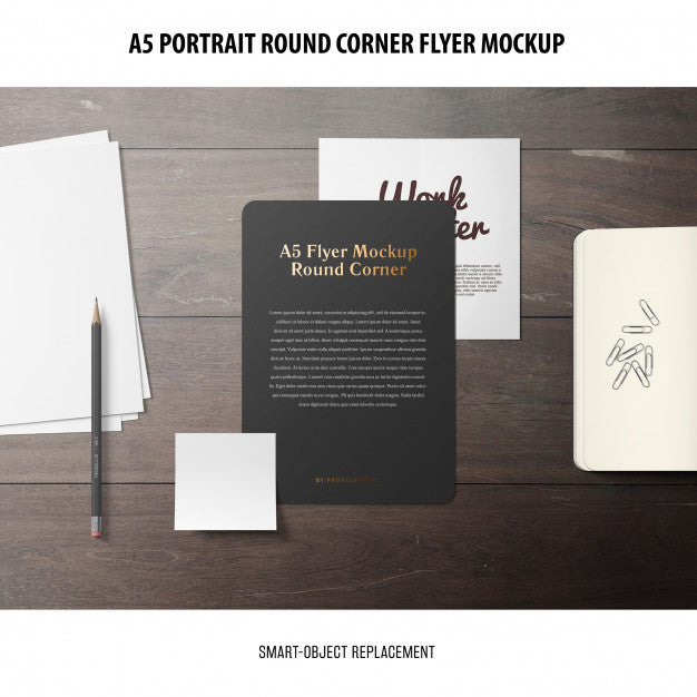 A5 Round Corner Flyer Mockup Psd