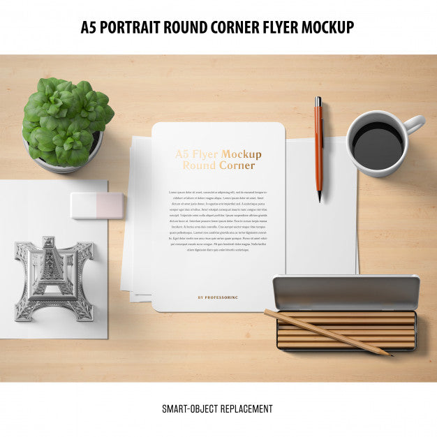 A5 Round Corner Flyer Mockup Psd