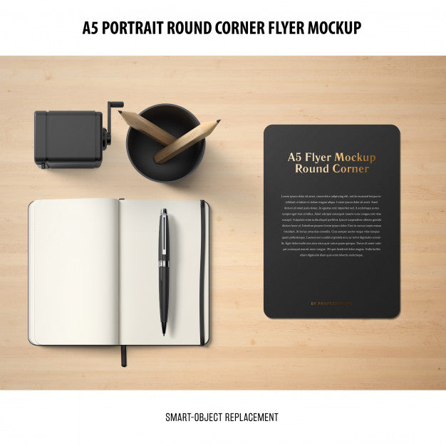 A5 Round Corner Flyer Mockup Psd