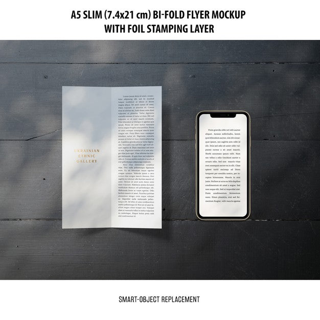 A5 Slim Bi-Fold Flyer Mockup Psd