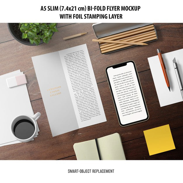 A5 Slim Bi-Fold Flyer Mockup Psd