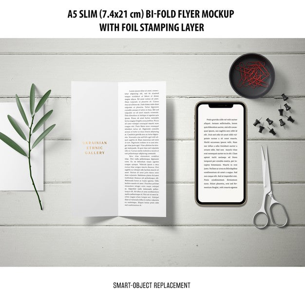 A5 Slim Bi-Fold Flyer Mockup Psd