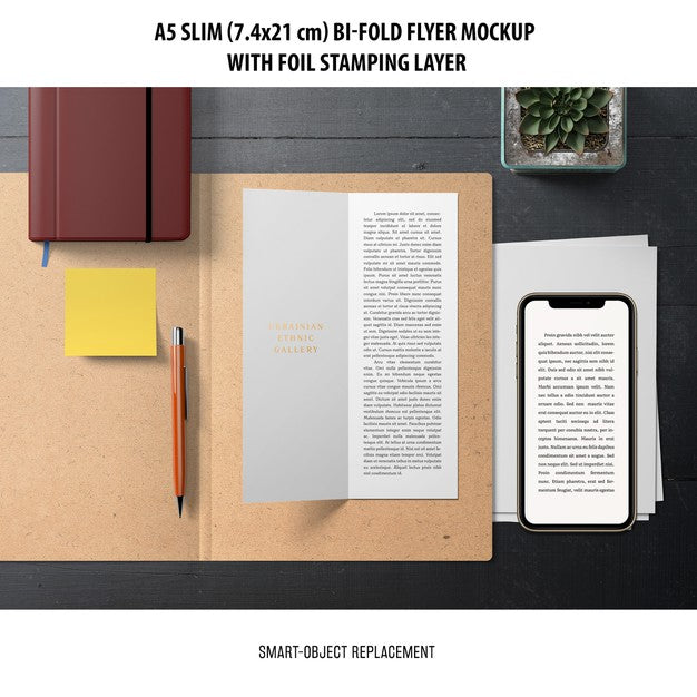 A5 Slim Bi-Fold Flyer Mockup Psd