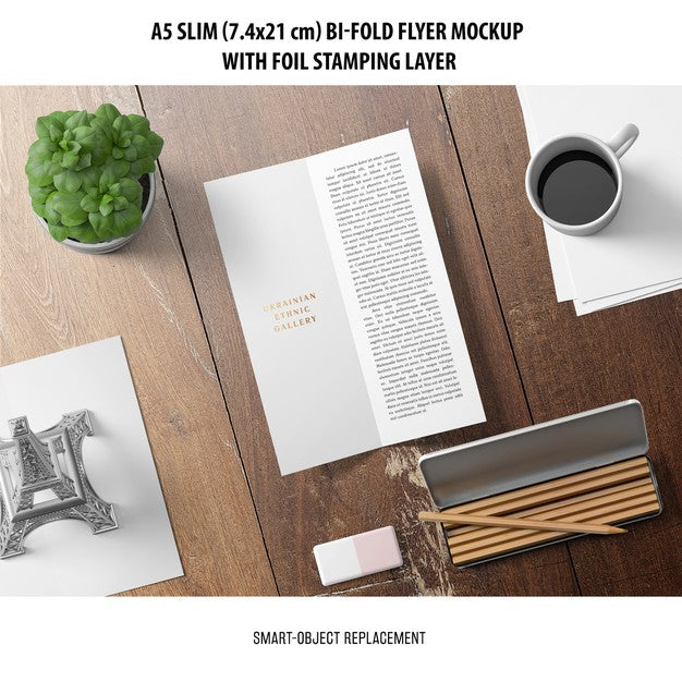 A5 Slim Bi-Fold Flyer Mockup Psd