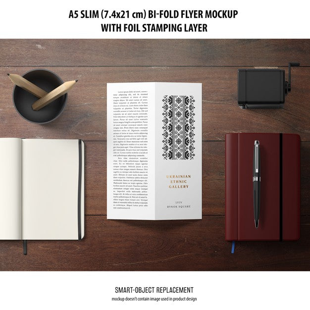 A5 Slim Bi-Fold Flyer Mockup Psd