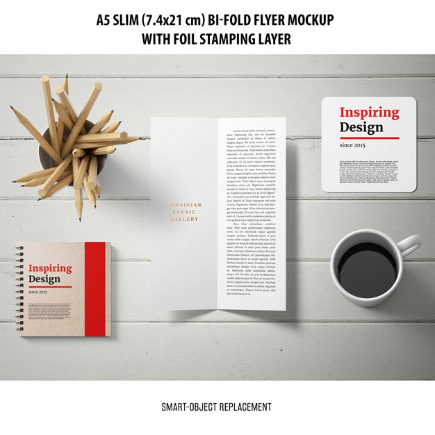 A5 Slim Bi-Fold Flyer Mockup Psd