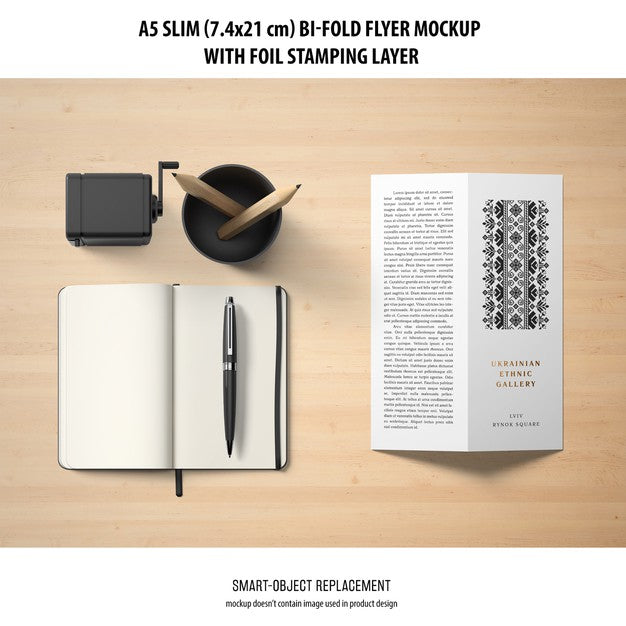 A5 Slim Bi-Fold Flyer Mockup Psd