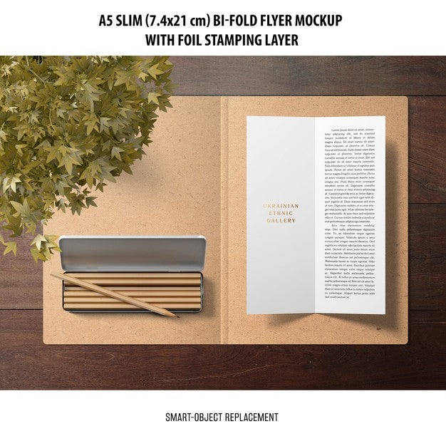 A5 Slim Bi-Fold Flyer Mockup Psd
