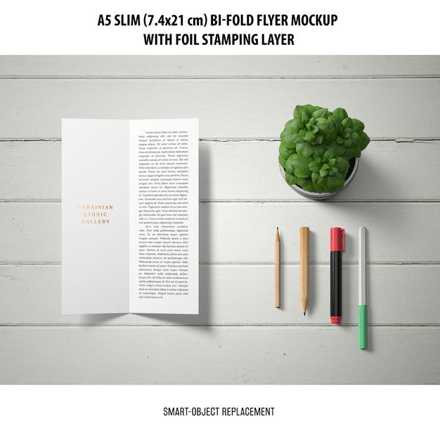 A5 Slim Bi-Fold Flyer Mockup Psd
