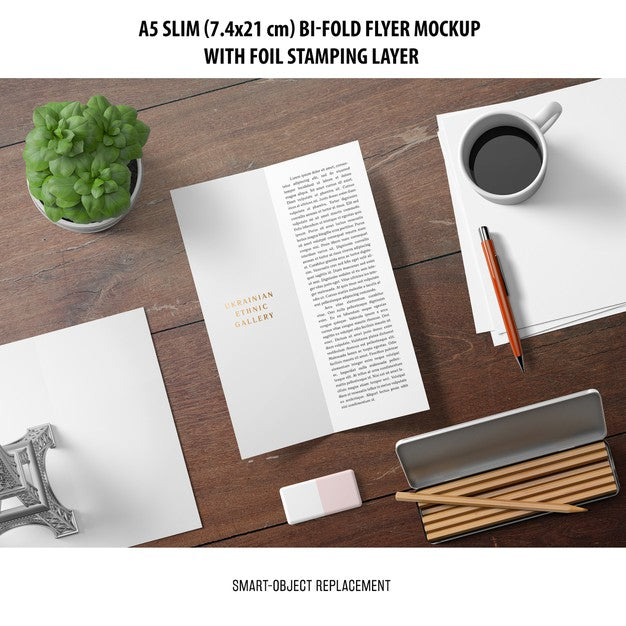 A5 Slim Bi-Fold Flyer Mockup Psd