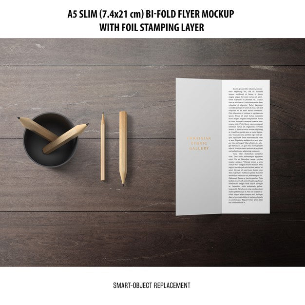 A5 Slim Bi-Fold Flyer Mockup Psd