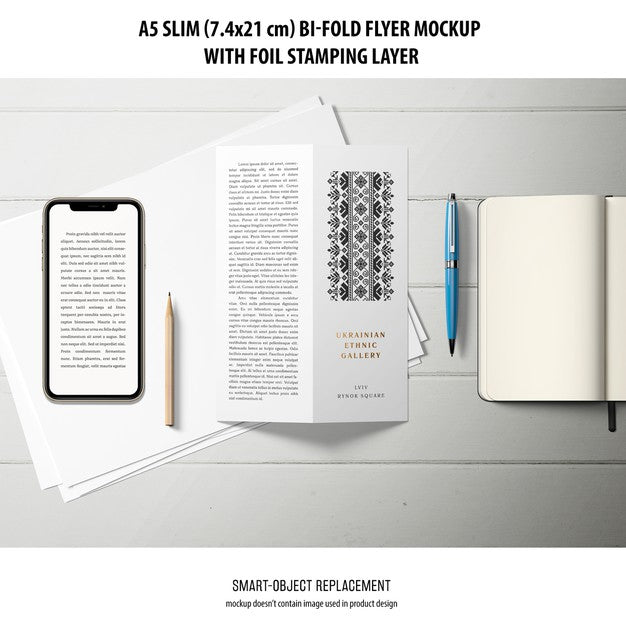 A5 Slim Bi-Fold Flyer Mockup Psd