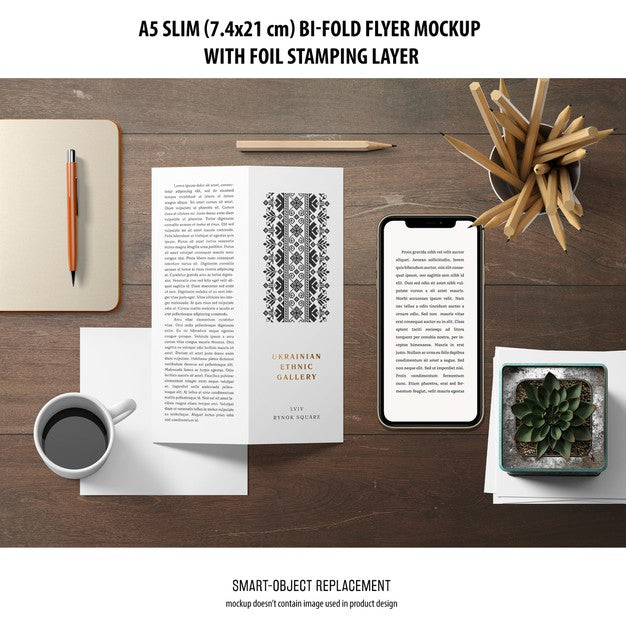 A5 Slim Bi-Fold Flyer Mockup Psd