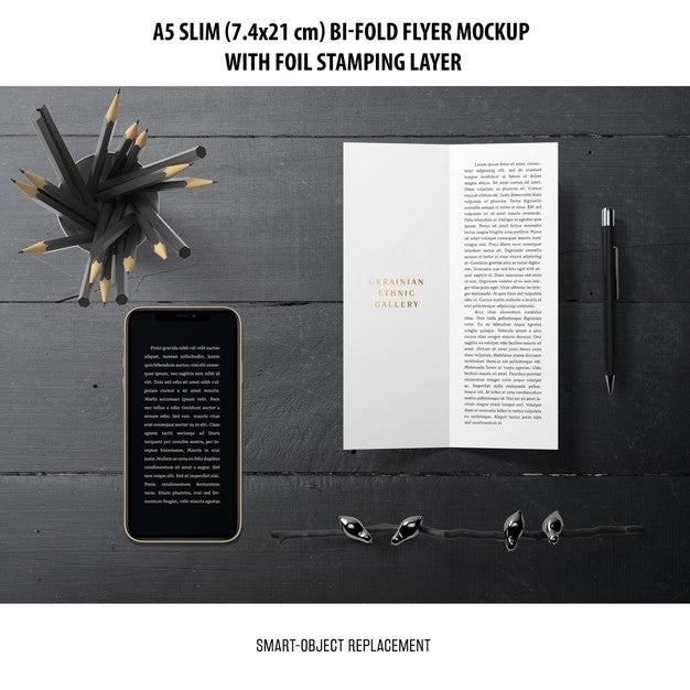 A5 Slim Bi-Fold Flyer Mockup Psd
