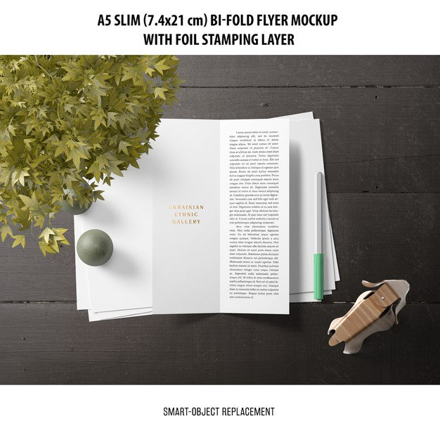 A5 Slim Bi-Fold Flyer Mockup Psd