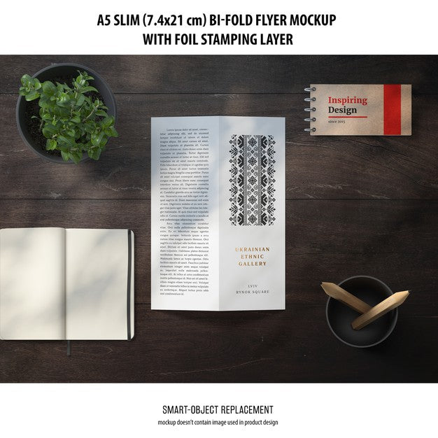 A5 Slim Bi-Fold Flyer Mockup Psd