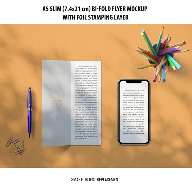 A5 Slim Bi-Fold Flyer Mockup Psd