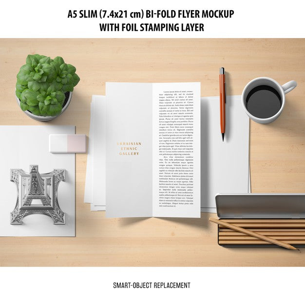 A5 Slim Bi-Fold Flyer Mockup Psd