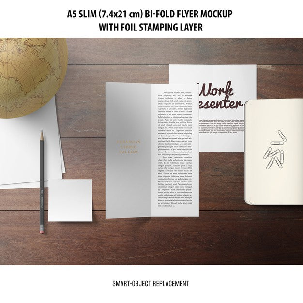 A5 Slim Bi-Fold Flyer Mockup Psd
