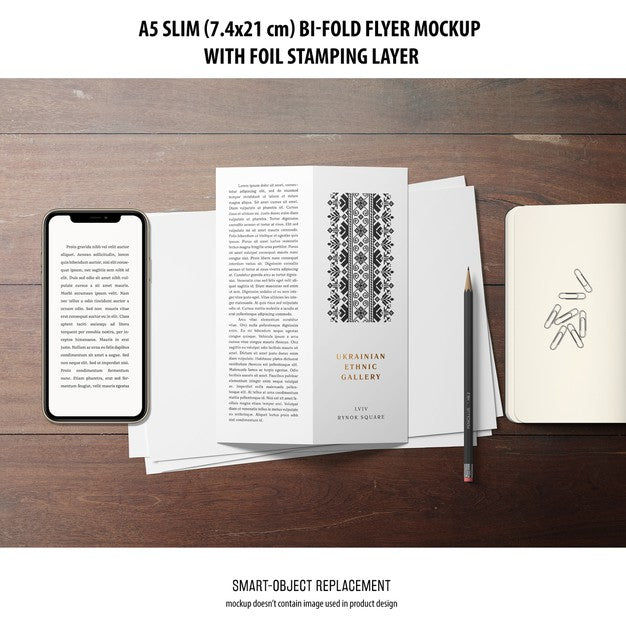 A5 Slim Bi-Fold Flyer Mockup Psd
