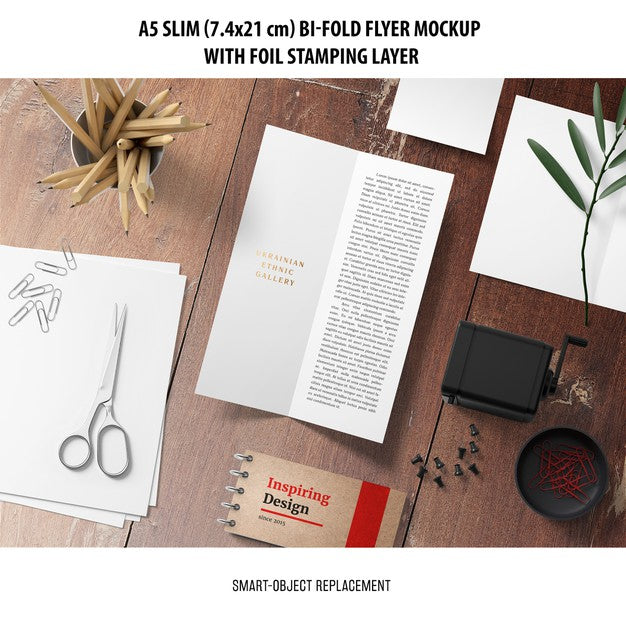 A5 Slim Bi-Fold Flyer Mockup Psd