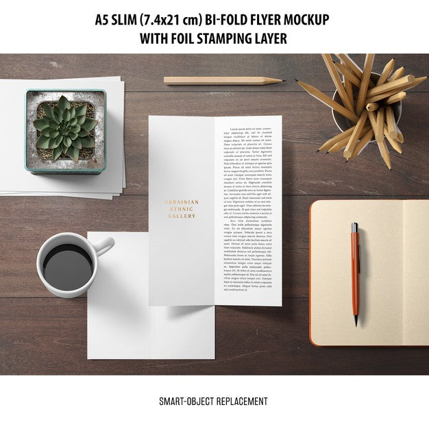 A5 Slim Bi-Fold Flyer Mockup Psd