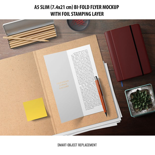 A5 Slim Bi-Fold Flyer Mockup Psd