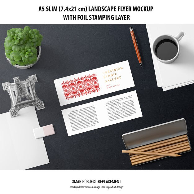 A5 Slim Landscape Flyer Mockup Psd